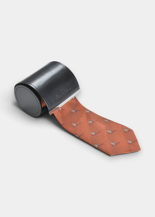 Ripon Silk Country Tie In Rust - Flying Pheasant Design
