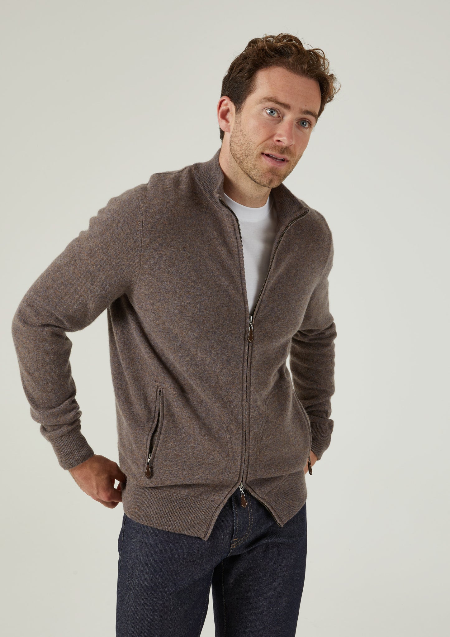 Midhurst Full Zip Jumper In Teak