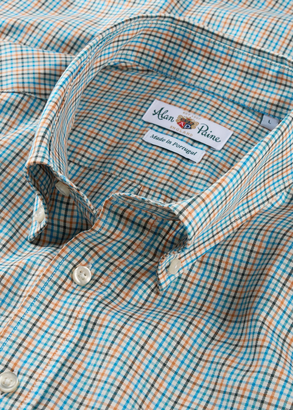 Mirfield Blue and Orange Check Cotton Shirt - Classic Fit