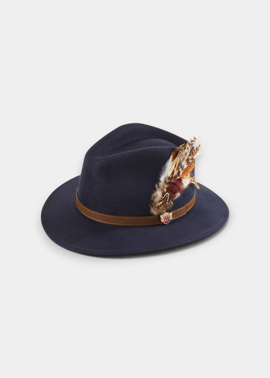 Richmond Unisex Felt Hat With Feather In Navy