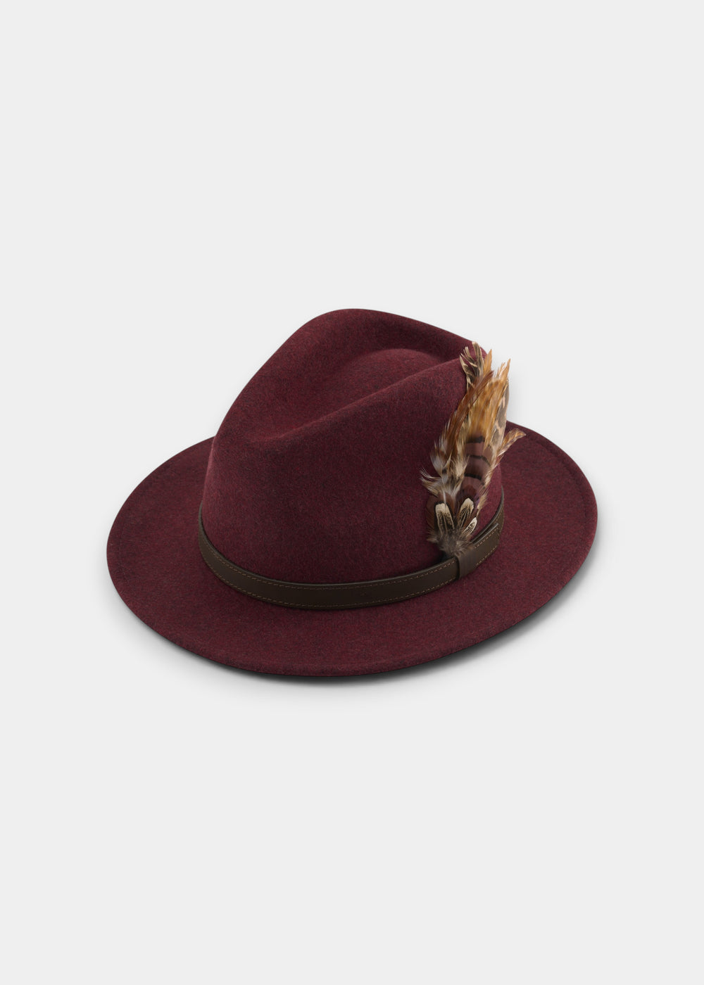 Richmond Unisex Felt Hat With Feather In Ruby