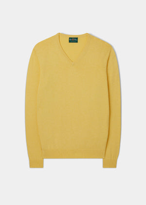 Cotton Cashmere Vee Neck Jumper In Lemon Alan Paine