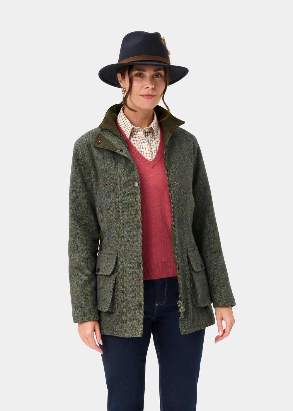 Rutland Ladies Tweed Waterproof Shooting Coat in Juniper -  Shooting Fit