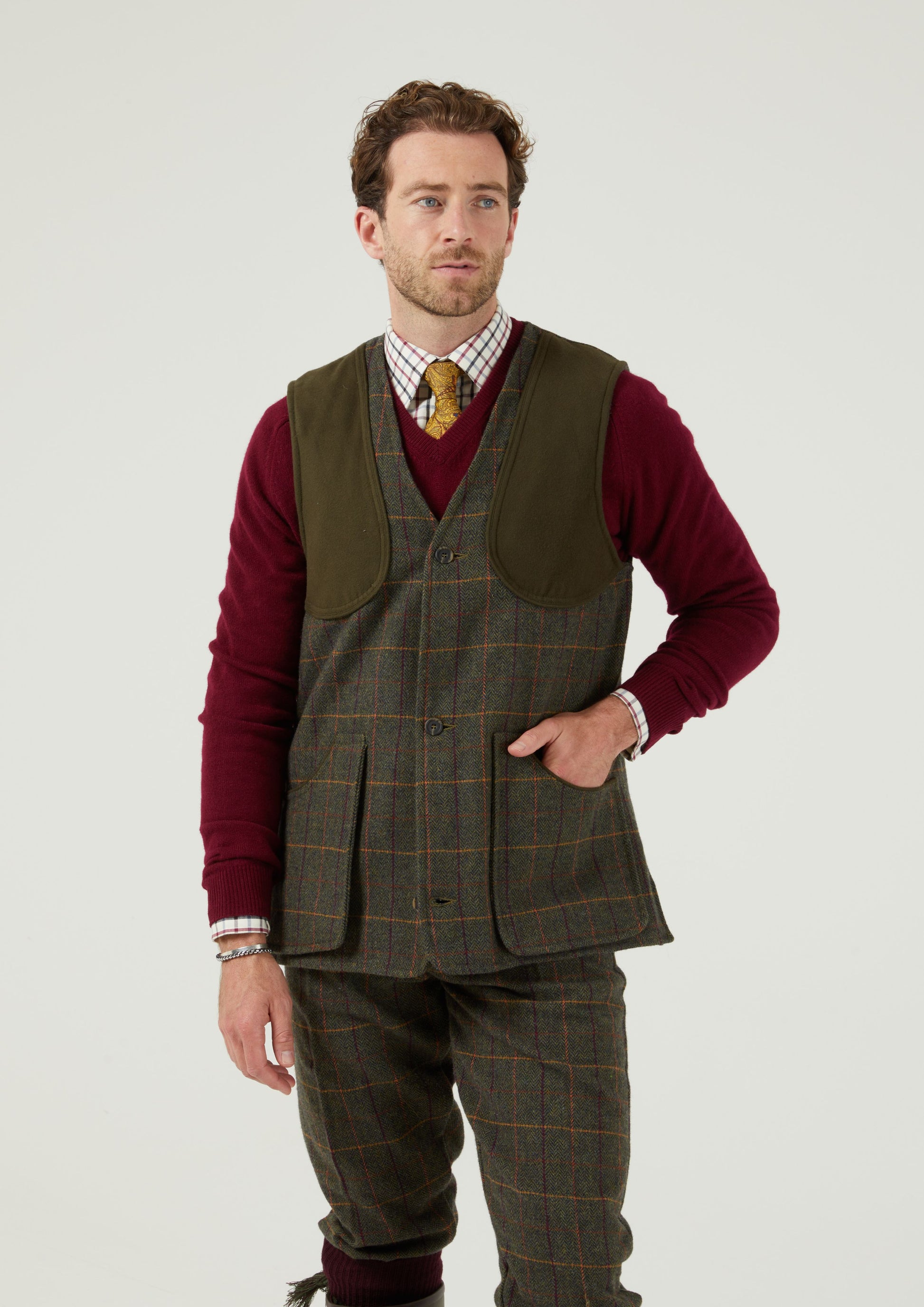 Rutland Men's Tweed Shooting Waistcoat In Fern 