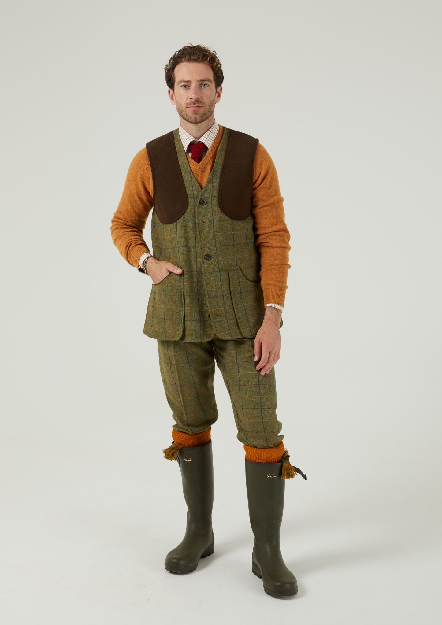 Rutland Men's Tweed Shooting Waistcoat In Dark Moss