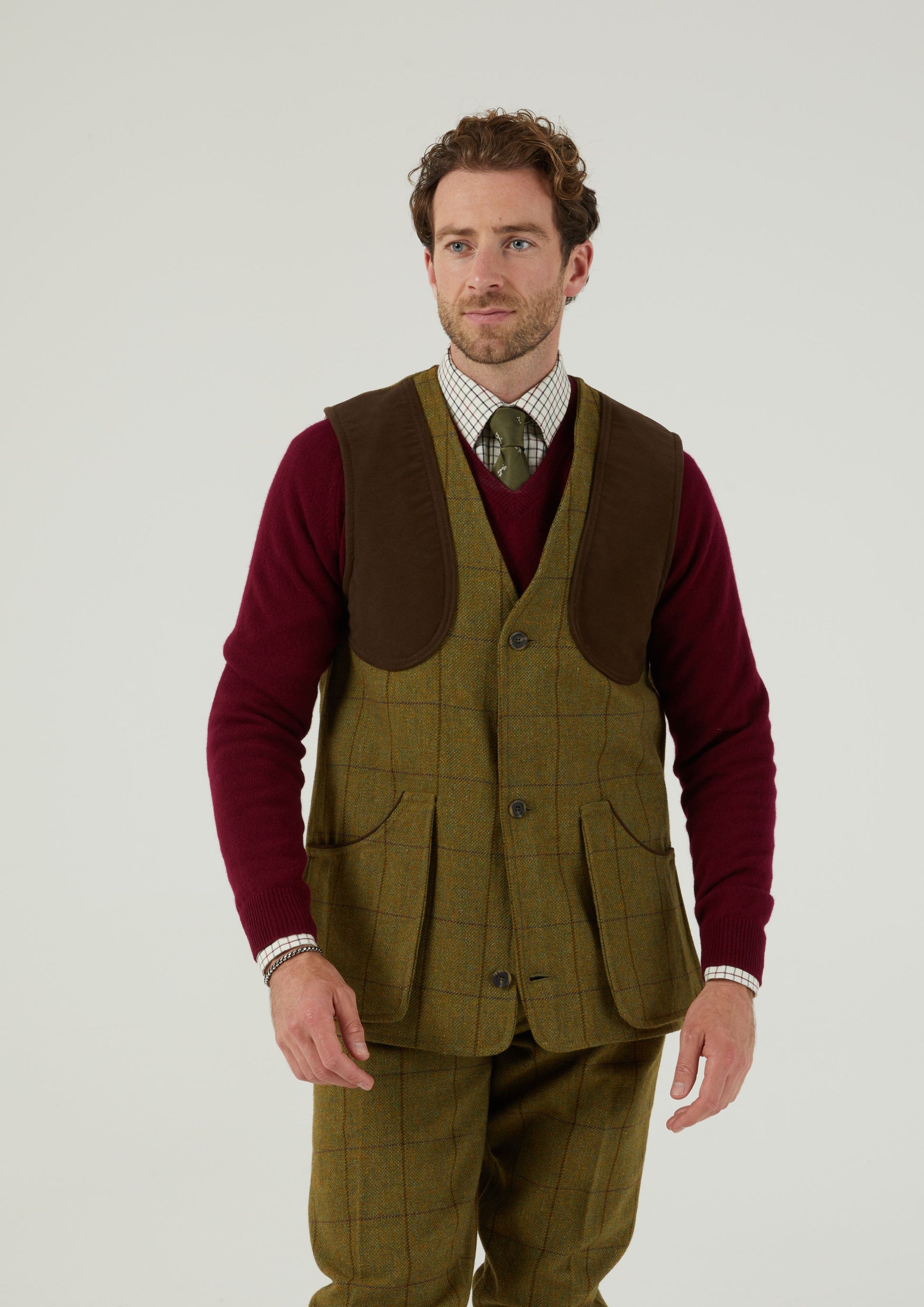 Rutland Men's Tweed Shooting Waistcoat In Lichen