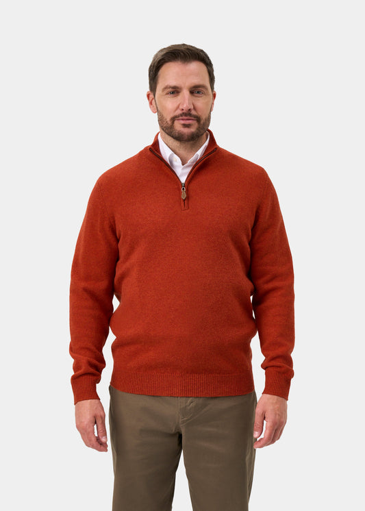 Sutherland Lambswool Quarter Zip Jumper In Ember - Regular Fit