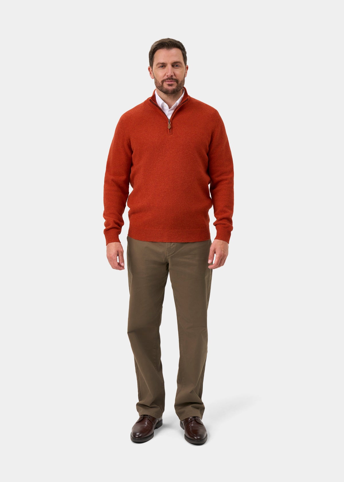 Sutherland Lambswool Quarter Zip Jumper In Ember - Regular Fit