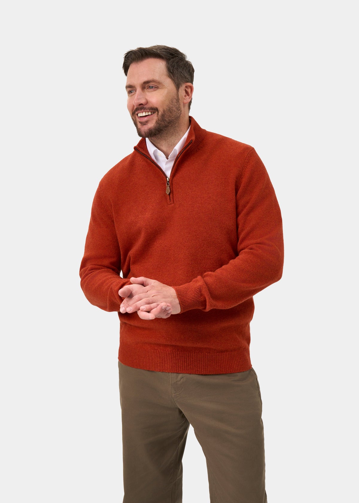 Sutherland Lambswool Quarter Zip Jumper In Ember - Regular Fit