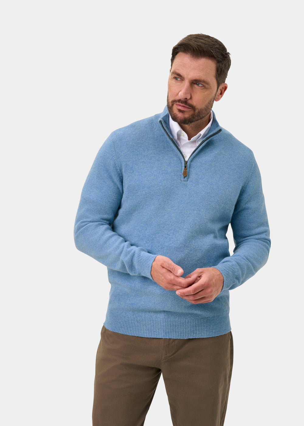 Sutherland Lambswool Quarter Zip Jumper In Glacier - Regular Fit