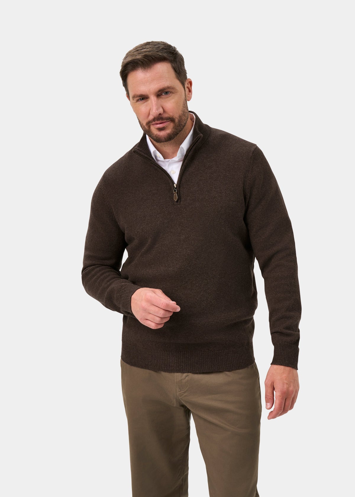 Sutherland Lambswool Quarter Zip Jumper In Mocha - Regular Fit