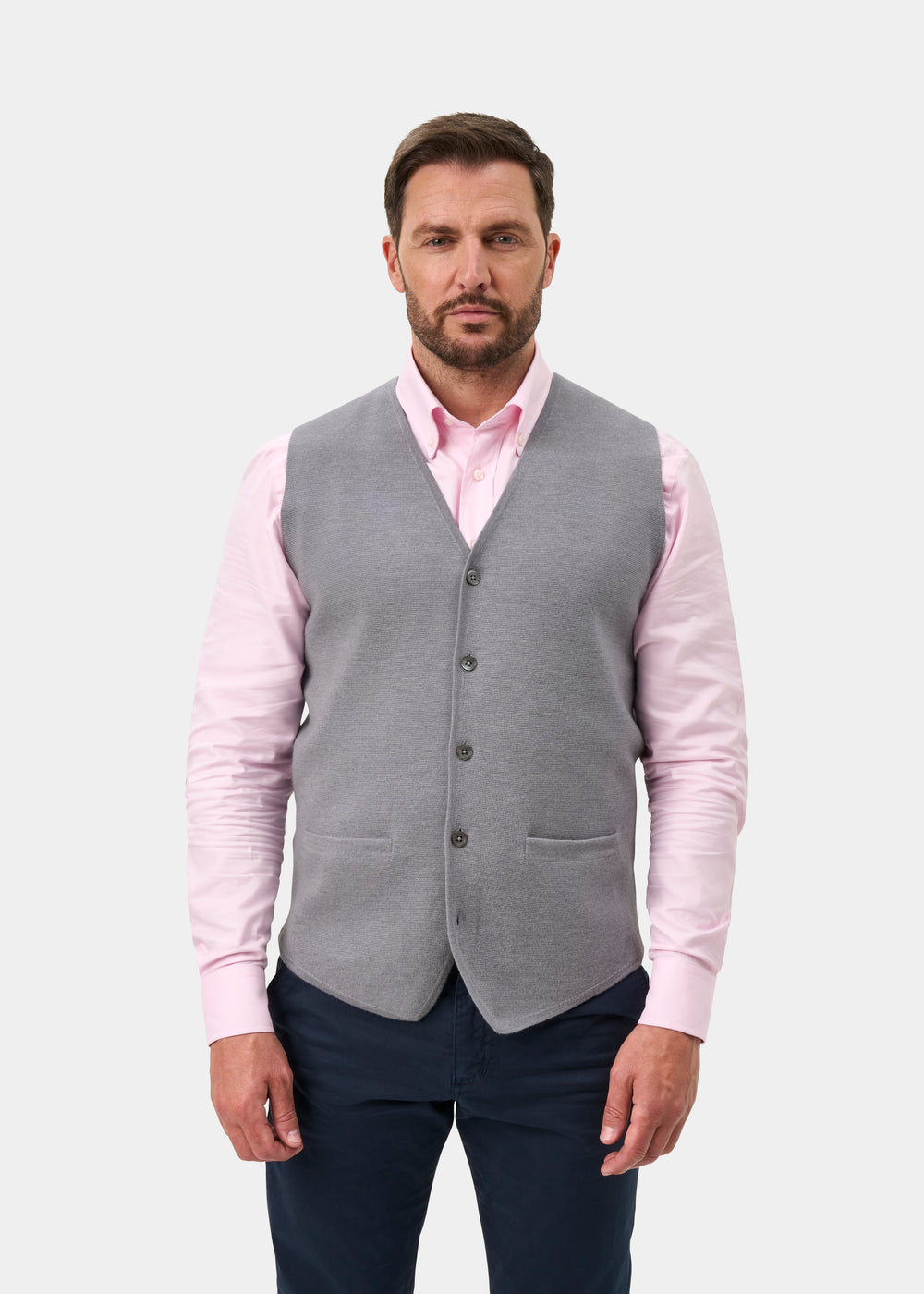 Thornley Merino Wool Tailored Light Grey Mix Waistcoat - Regular Fit