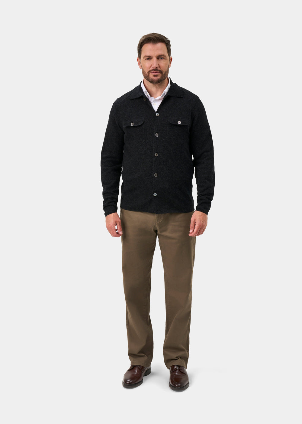Tore Geelong Wool Knitted Shirt In Charcoal - Regular Fit