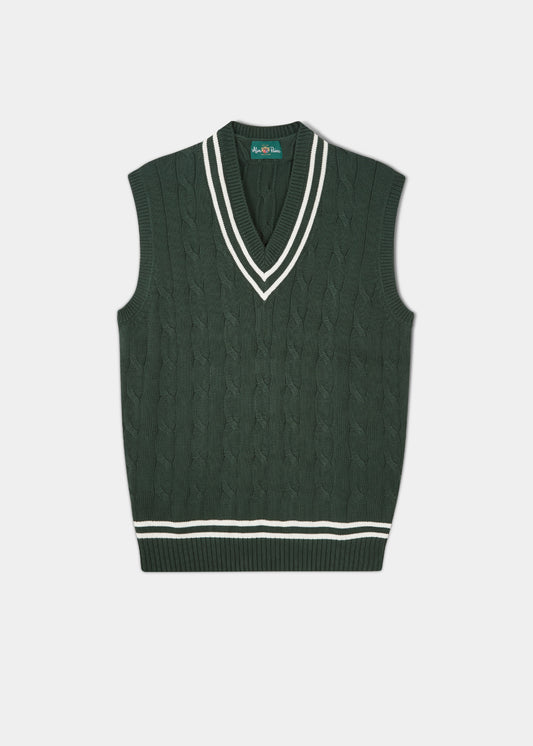 Men's slipover in cable design with a racing green colourway.