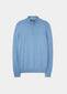 Luxury cotton zip mock neck jumper in carolina blue.