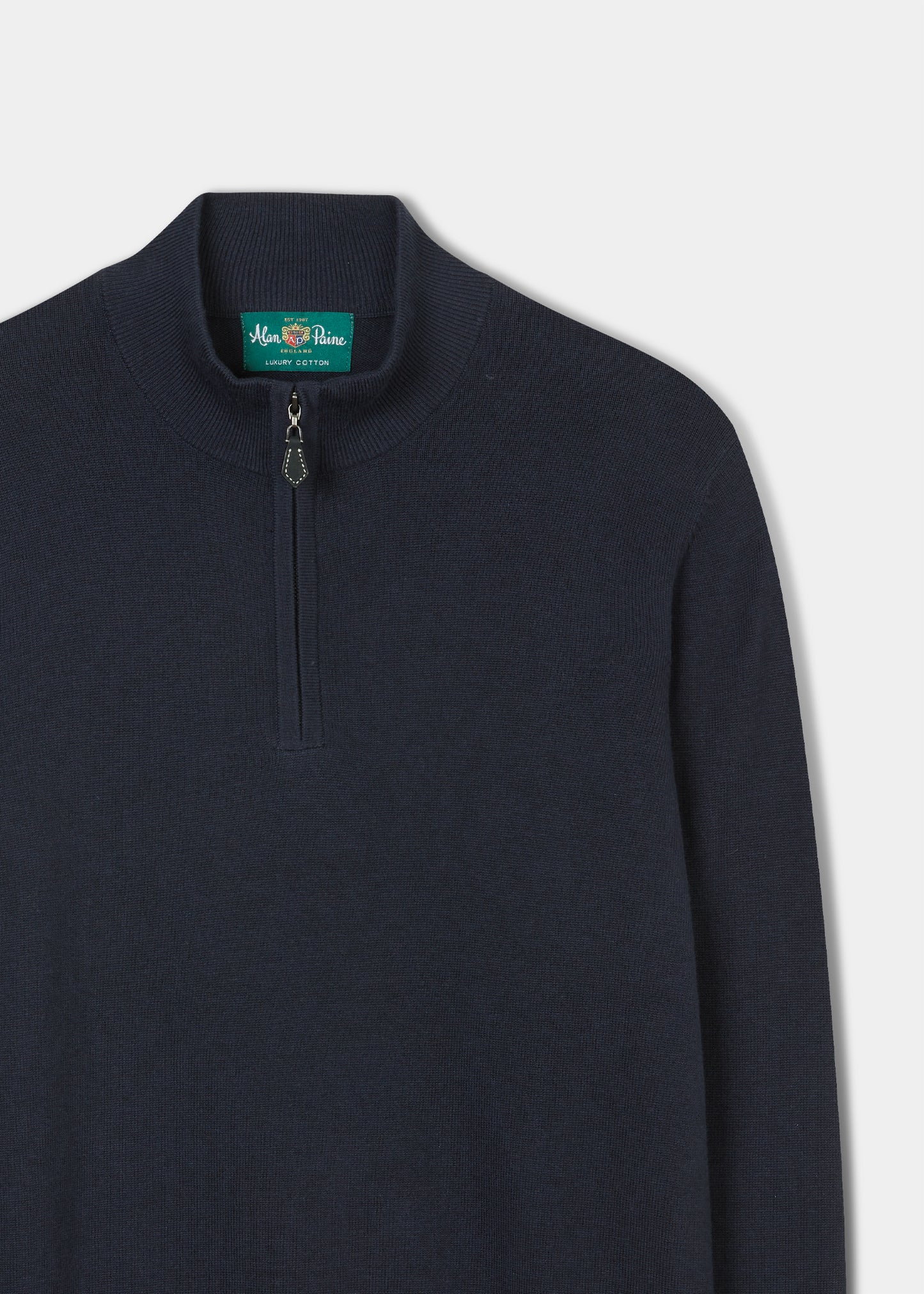 Alan Paine cotton cashmere quarter zip jumper in dark navy