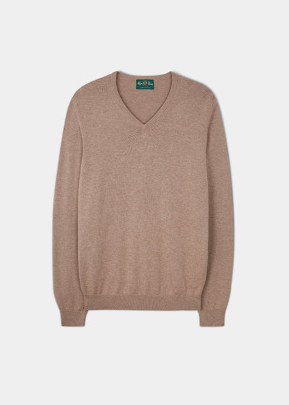 Alan Paine cotton cashmere v-neck jumper in coffee