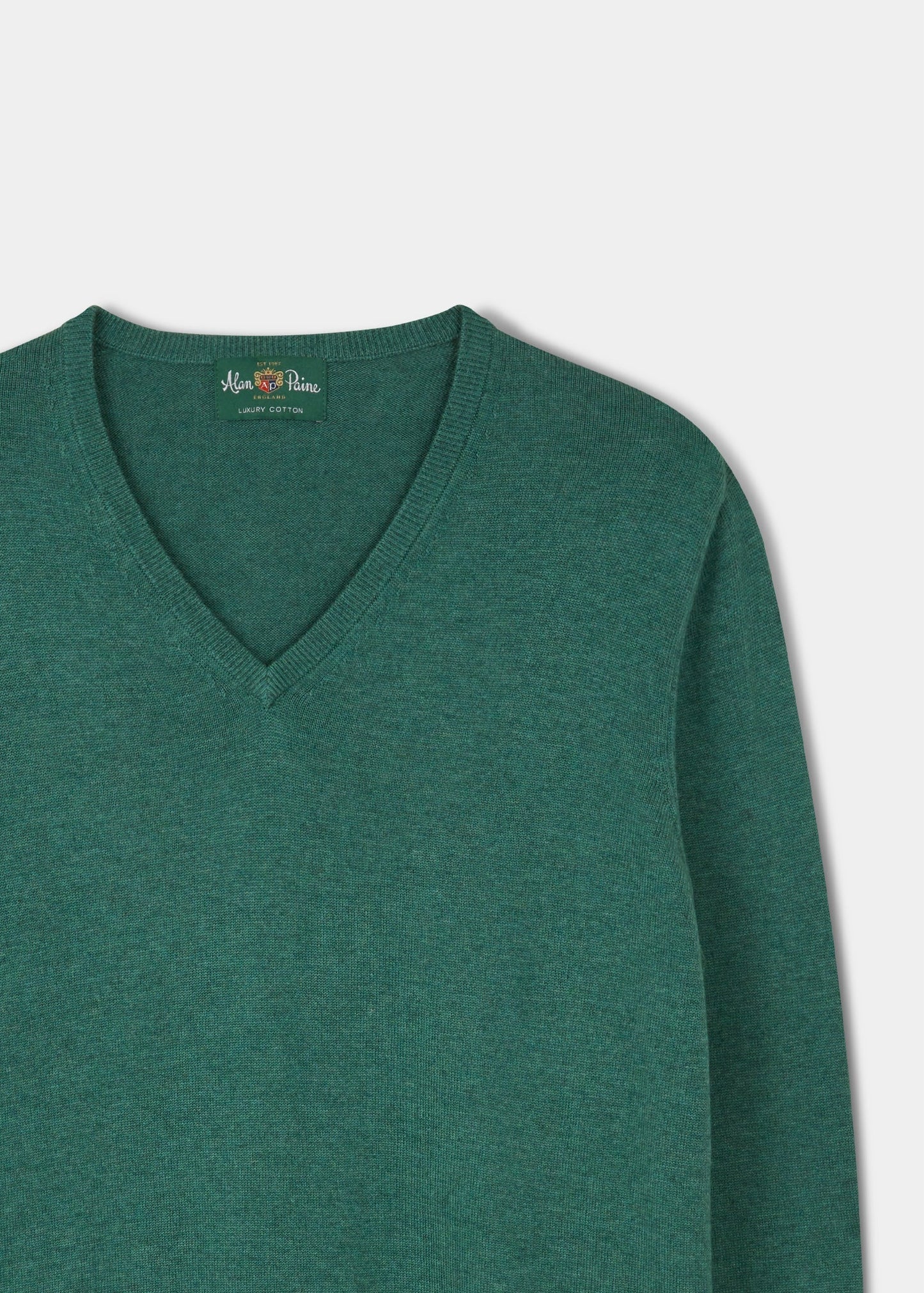 Alan Paine cotton cashmere v-neck jumper in moorland