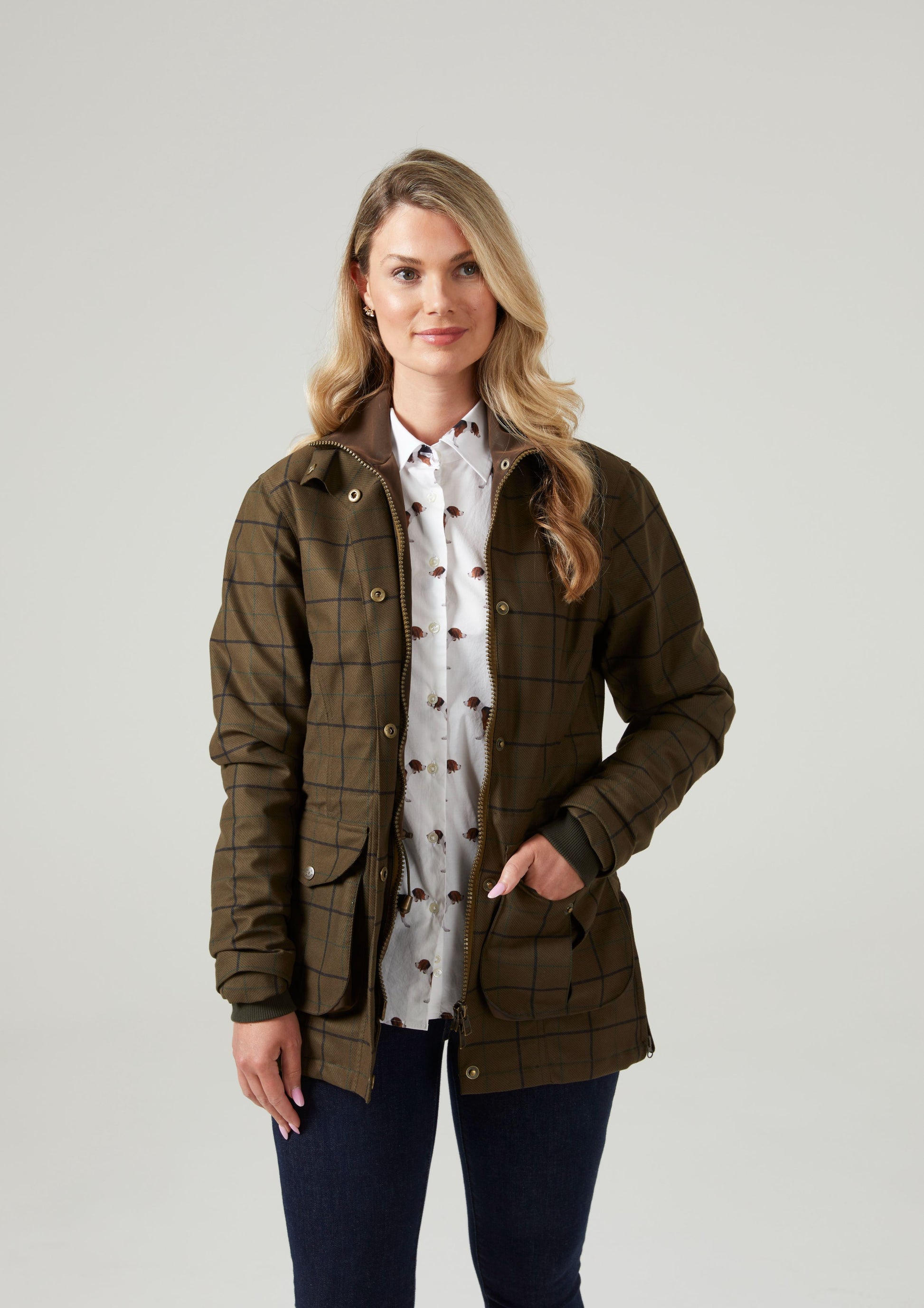 Axford Ladies Lightweight Field Coat In Green Check