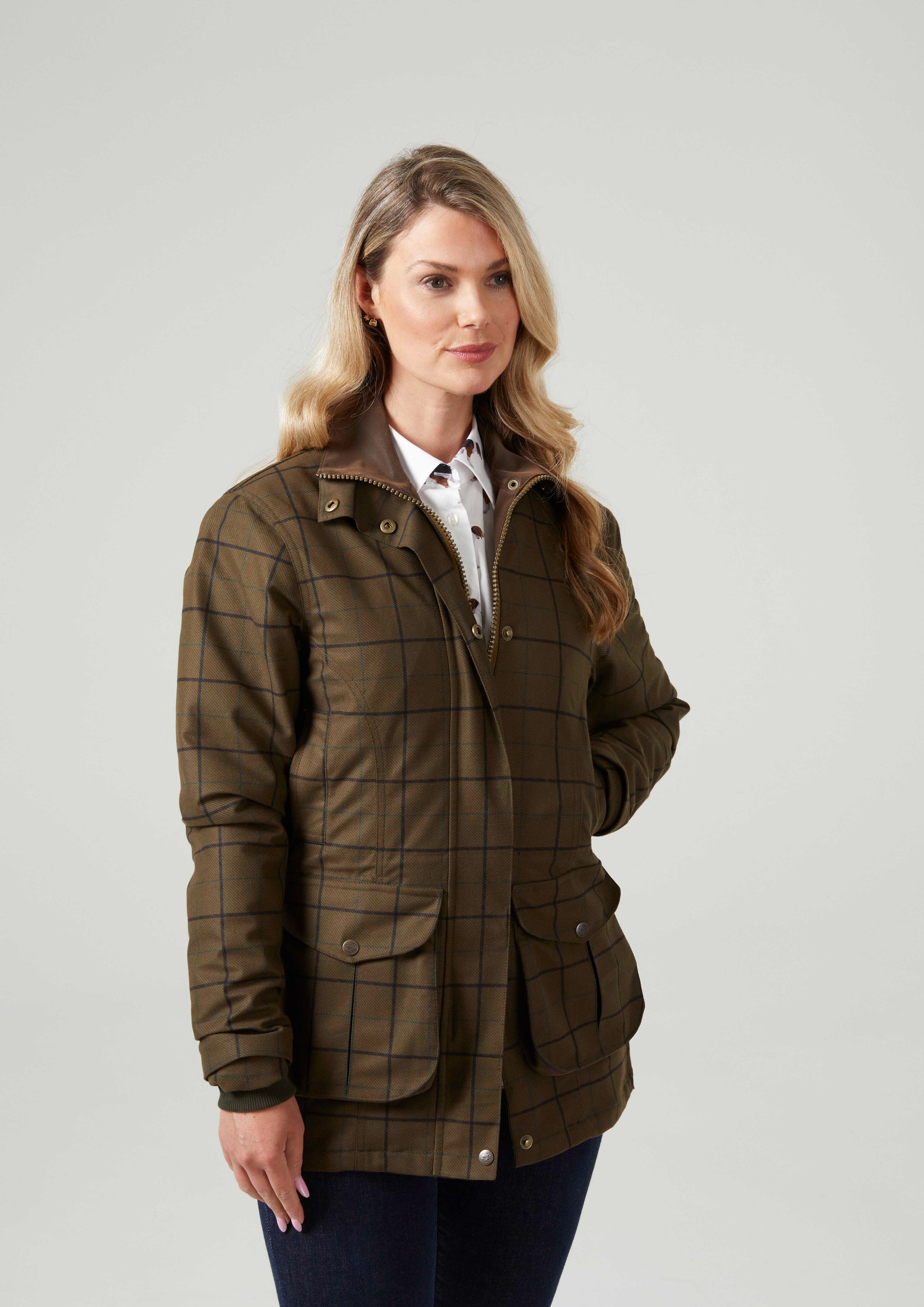 Axford Ladies Lightweight Field Coat In Green Check
