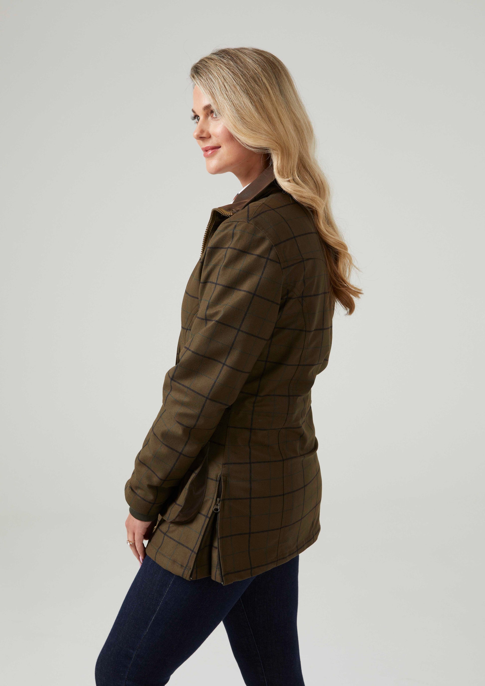 Axford Ladies Lightweight Field Coat In Green Check