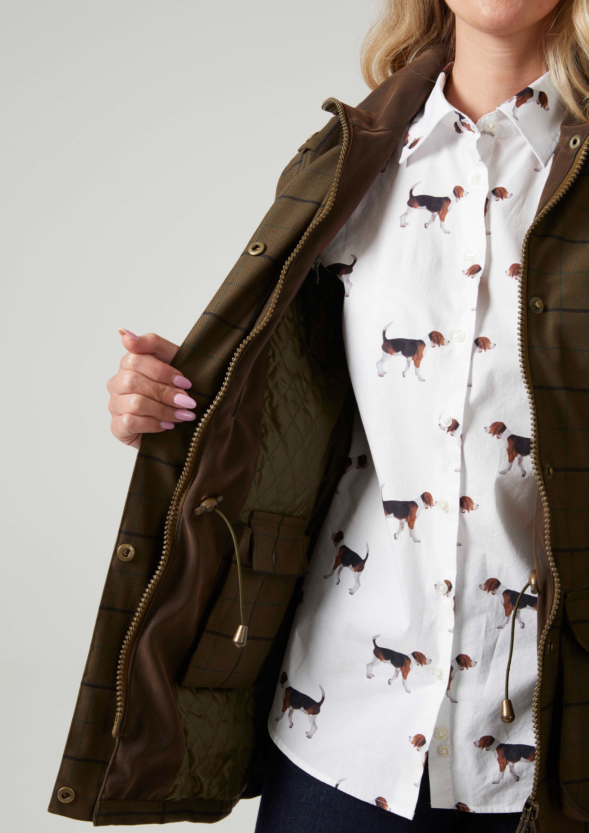 Axford Ladies Lightweight Field Coat In Green Check