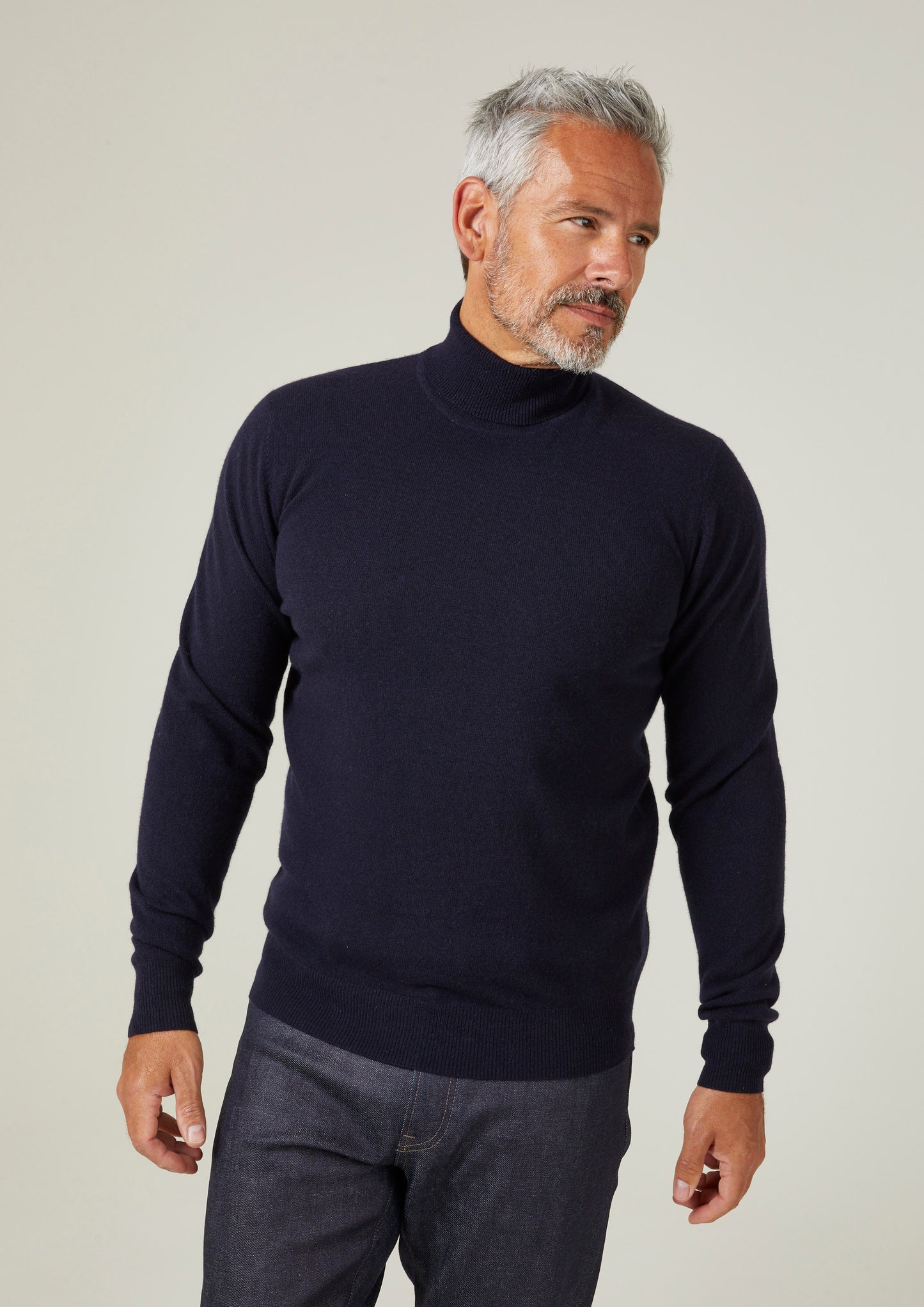 Bunbury Geelong Wool Roll Neck Jumper in Dark Navy - Regular Fit