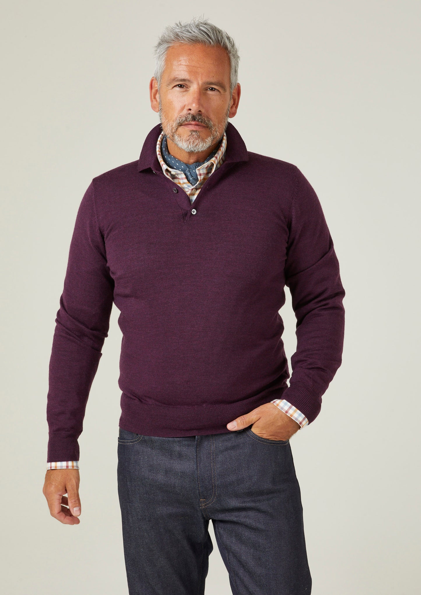 Hindhead Men's Merino Wool Polo Shirt in Black Grape - Regular Fit