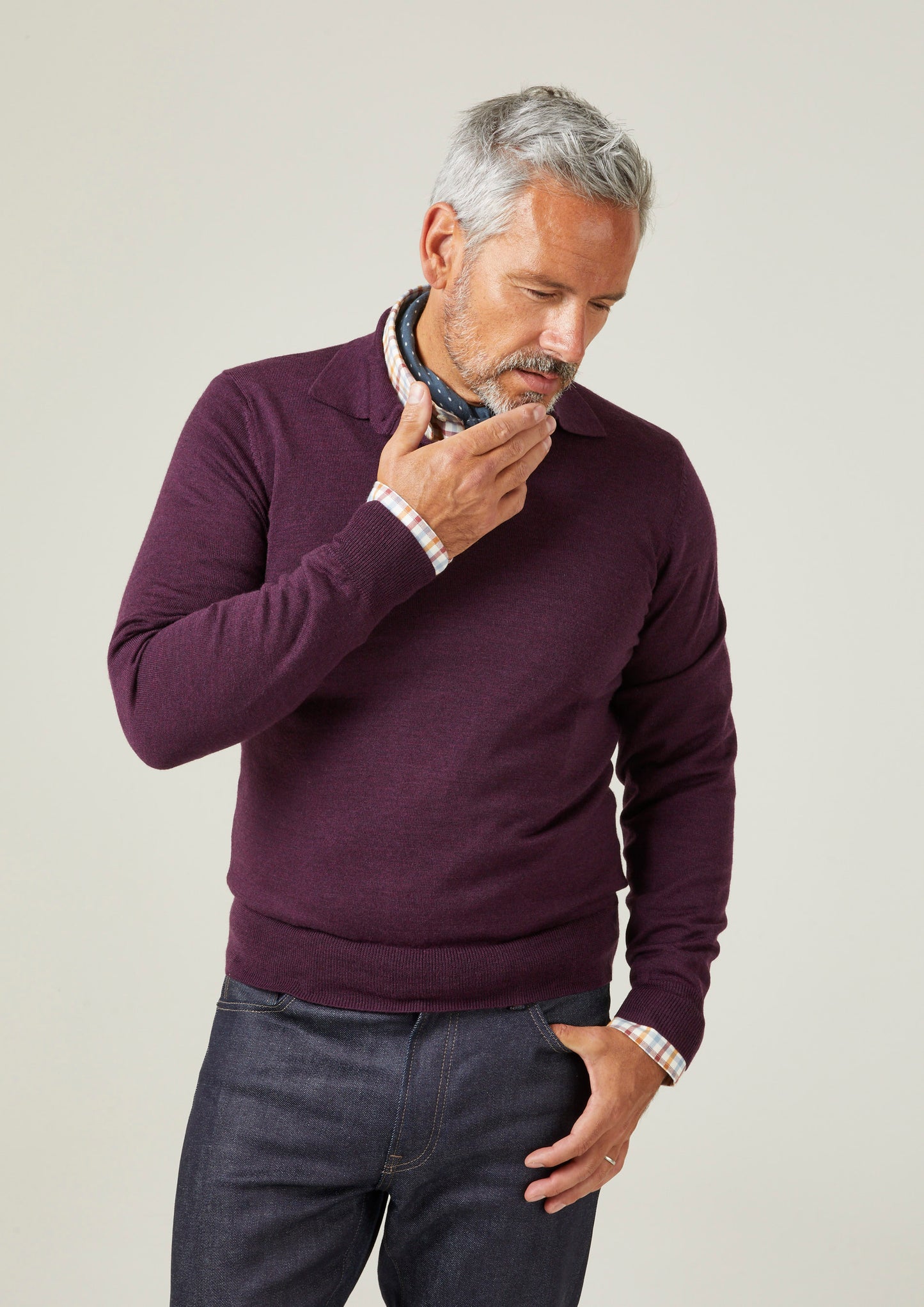 Hindhead Men's Merino Wool Polo Shirt in Black Grape - Regular Fit