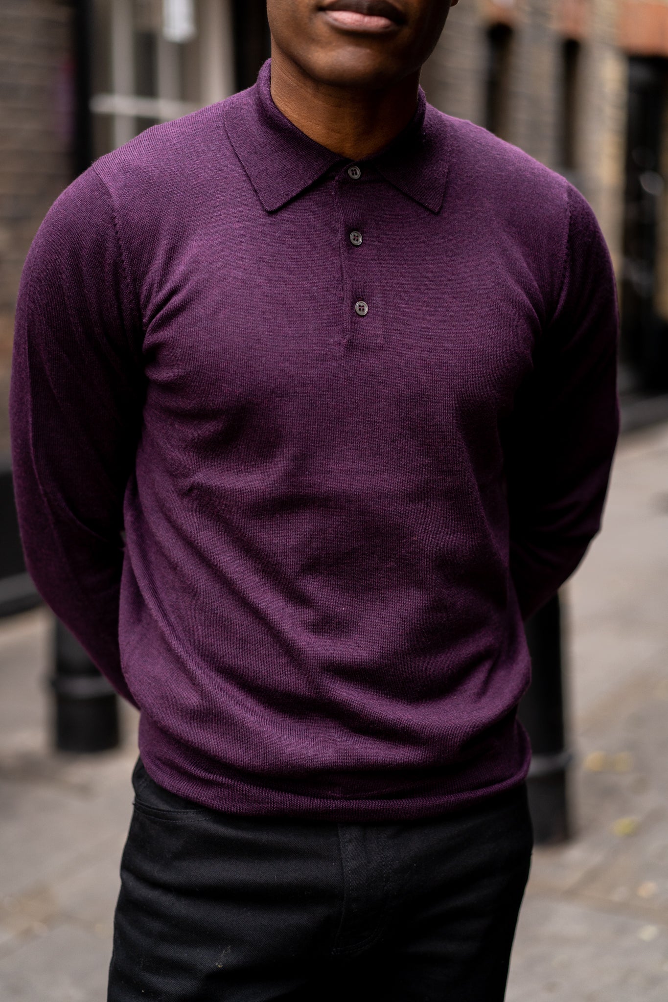 Hindhead Men's Merino Wool Polo Shirt in Black Grape - Regular Fit