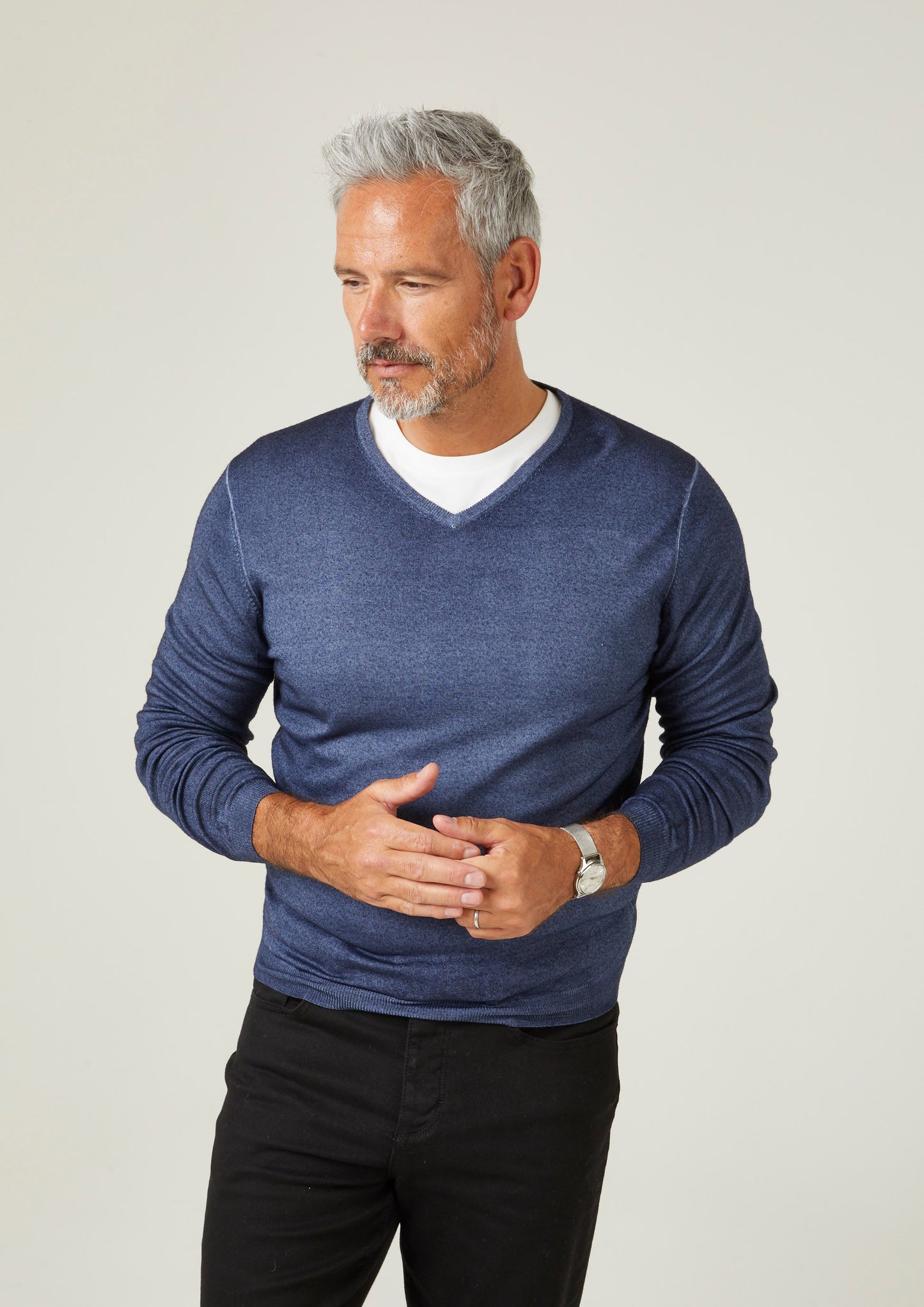 Kennford Faded Dye Merino Crew Neck Jumper In Nightshade - Regular Fit