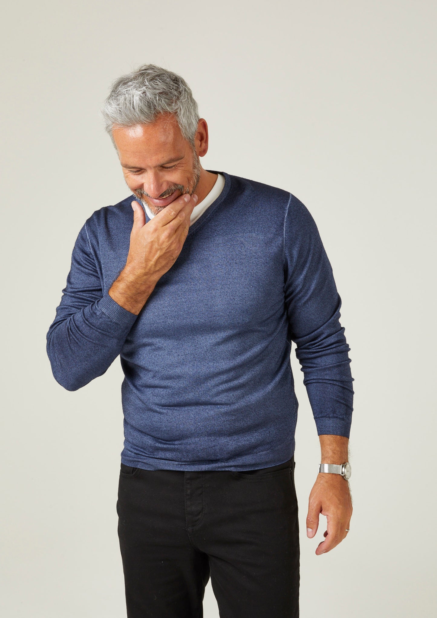 Kennford Faded Dye Merino Crew Neck Jumper In Nightshade - Regular Fit