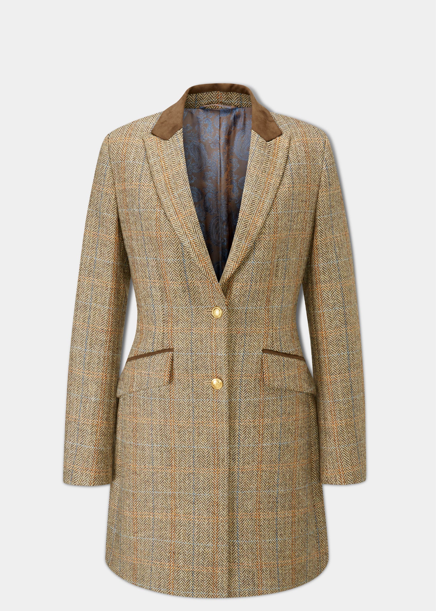 Surrey Ladies Mid-Thigh Tweed Coat In Hazelwood
