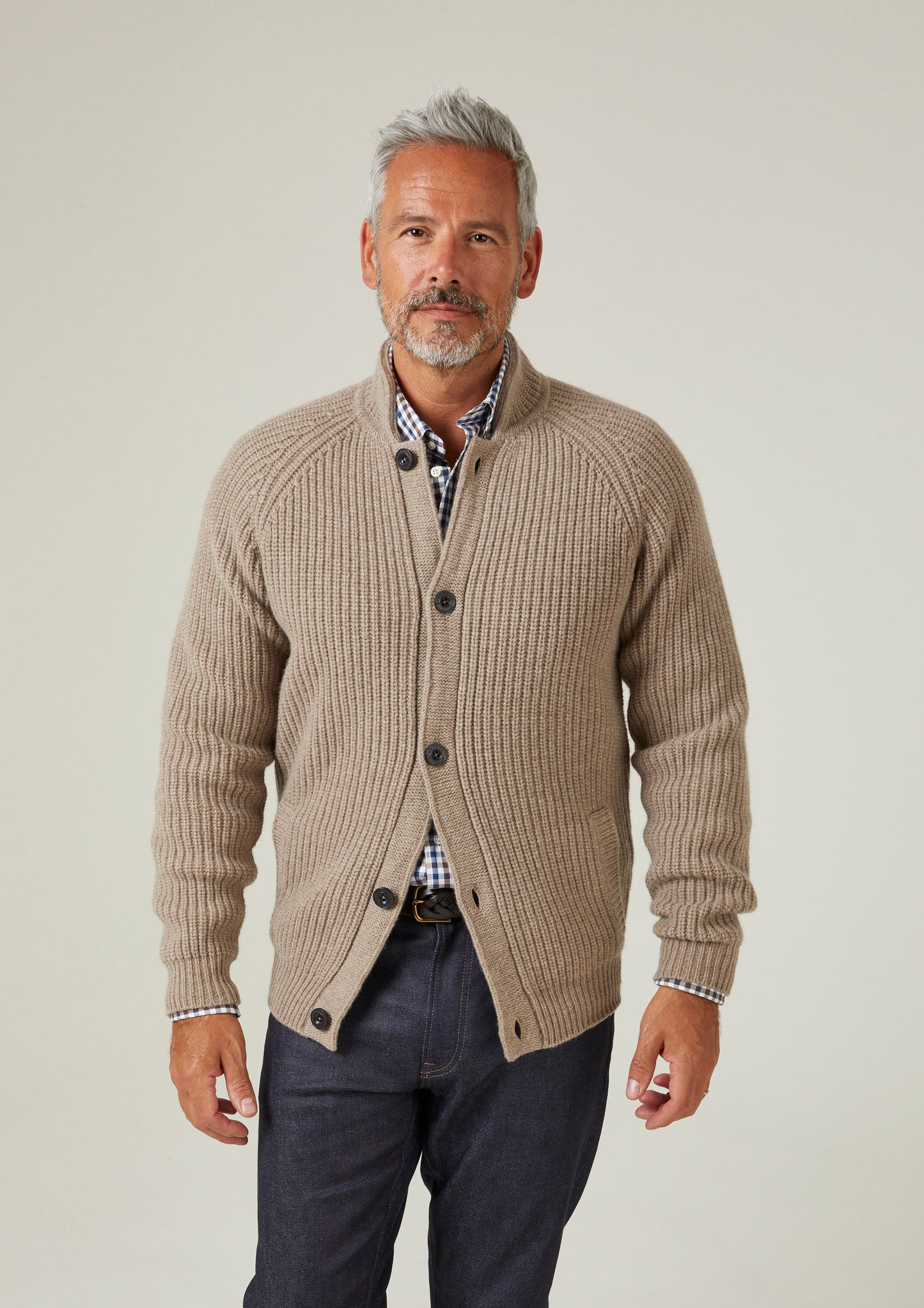 Landford Men's Lambswool Buttoned Jumper In Cobble - Regular Fit