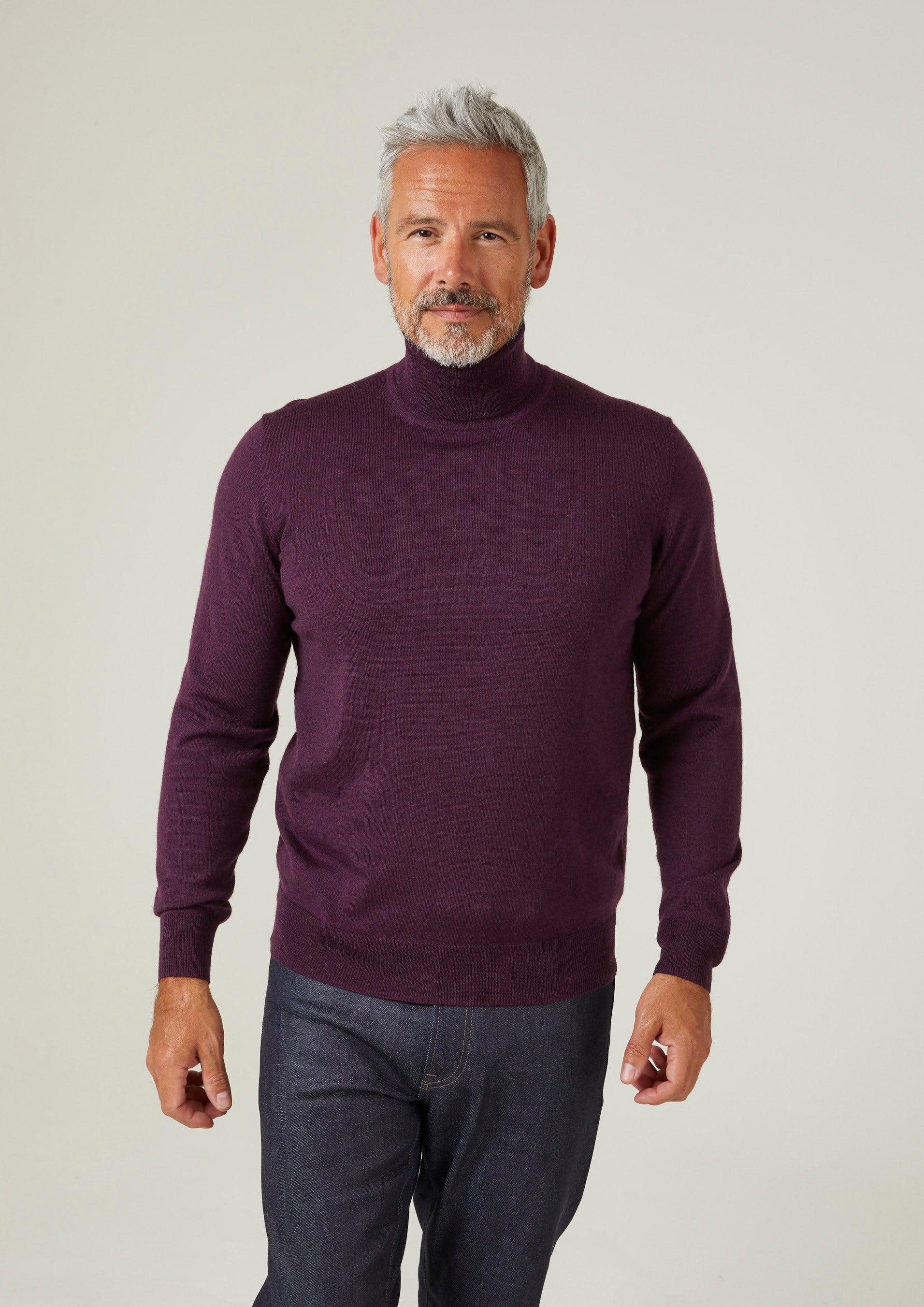 Linton Merino Wool Roll Neck Jumper in Black Grape