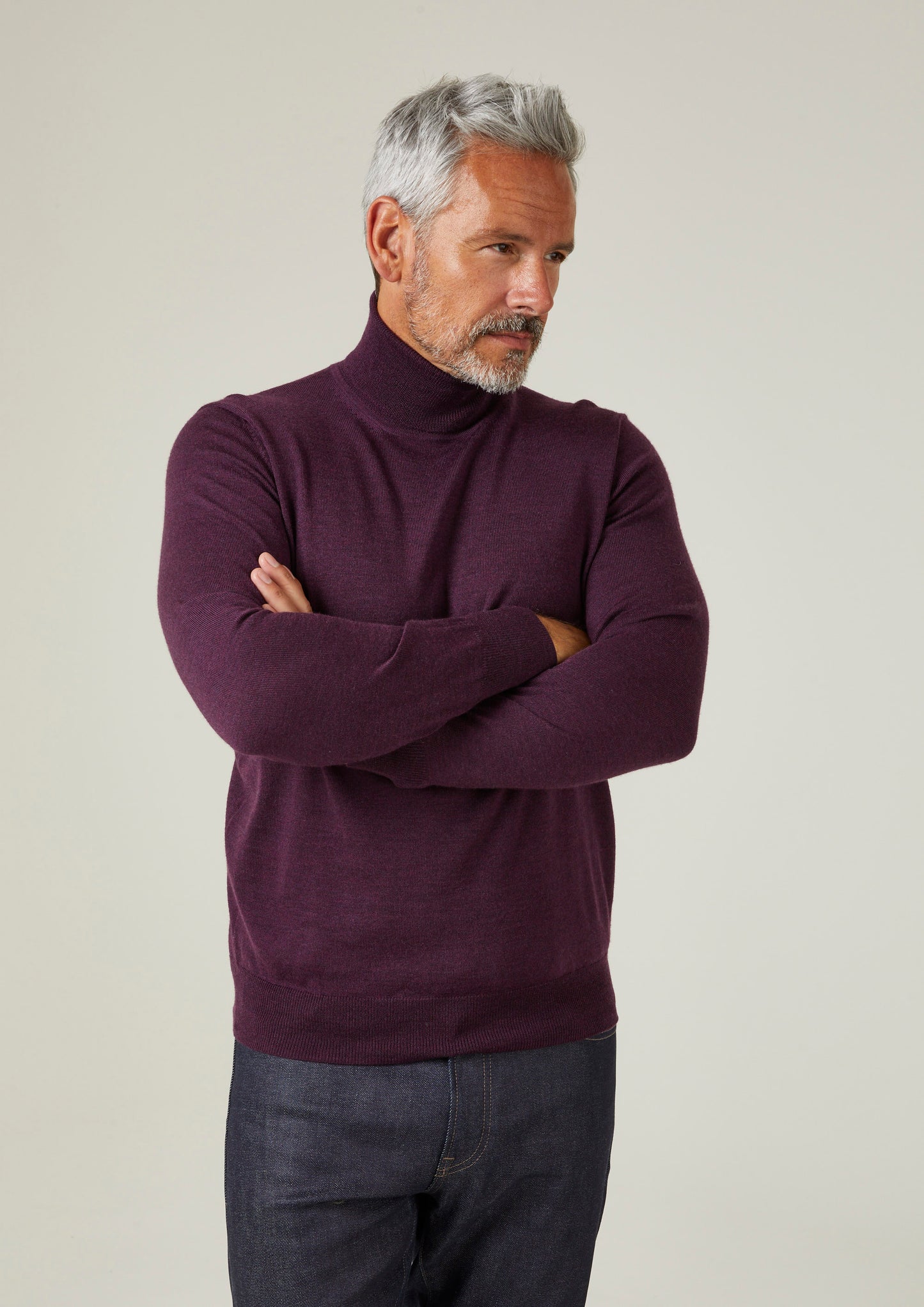 Linton Merino Wool Roll Neck Jumper in Black Grape