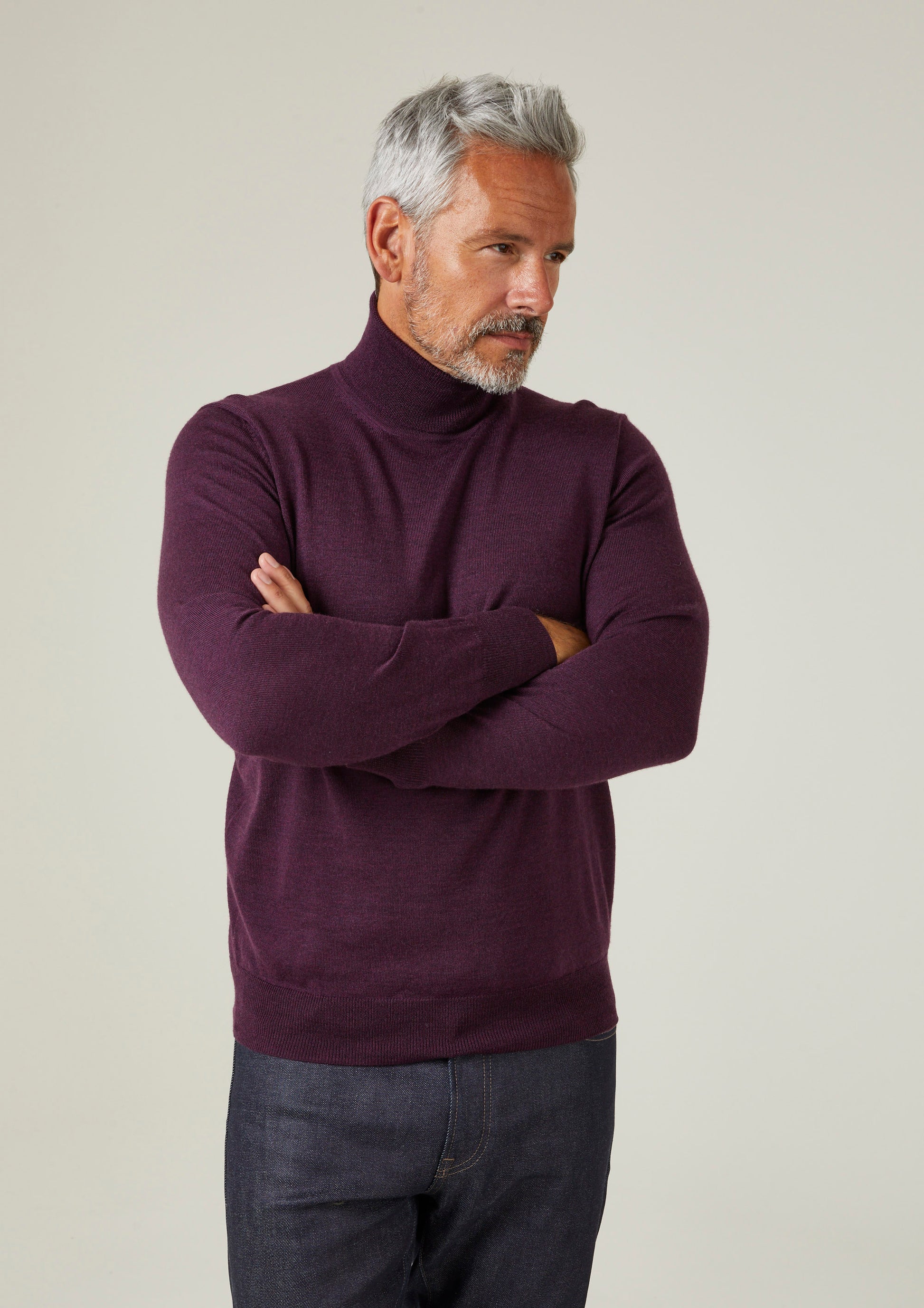 Linton Merino Wool Roll Neck Jumper in Black Grape