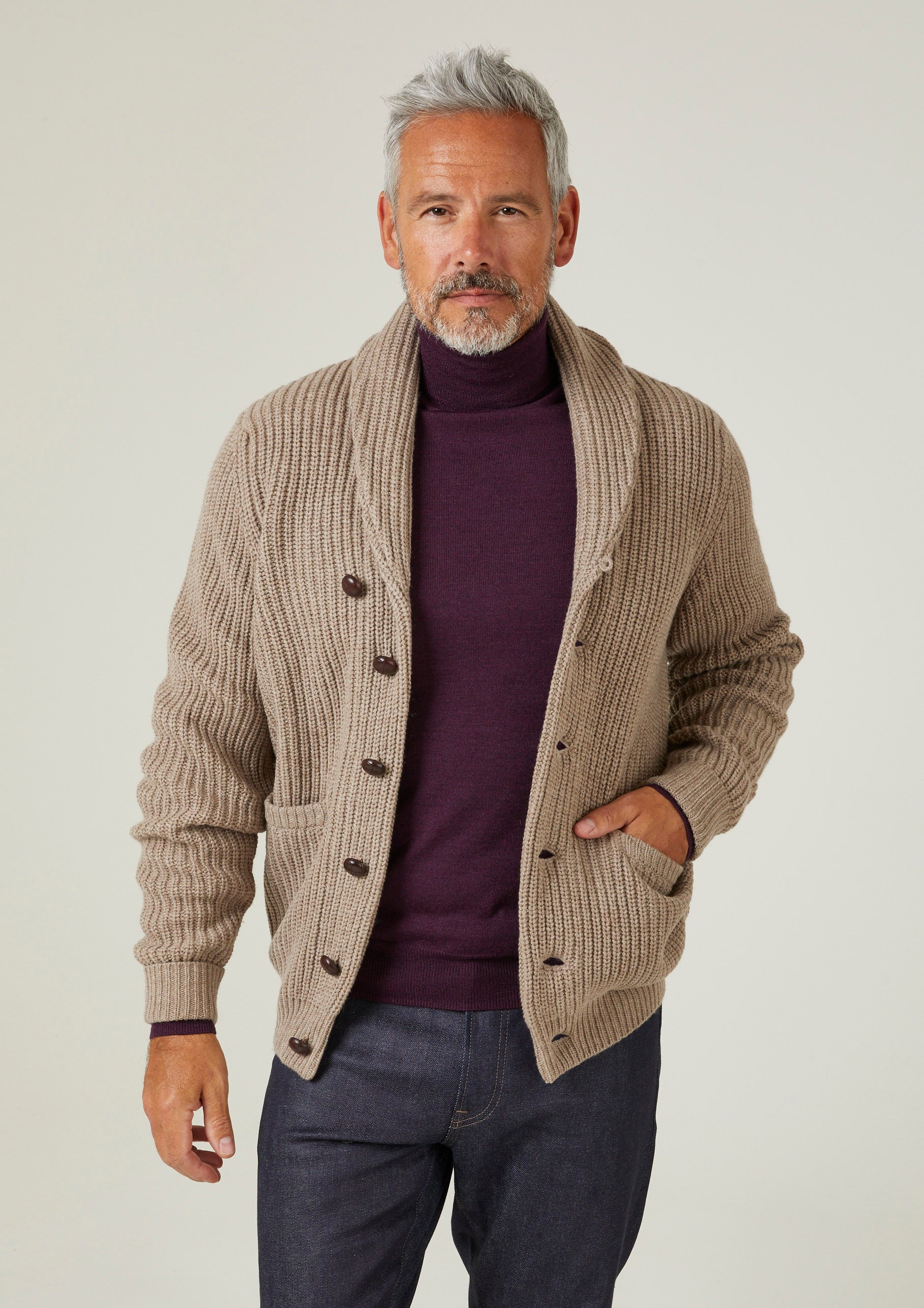 Linton Merino Wool Roll Neck Jumper in Black Grape