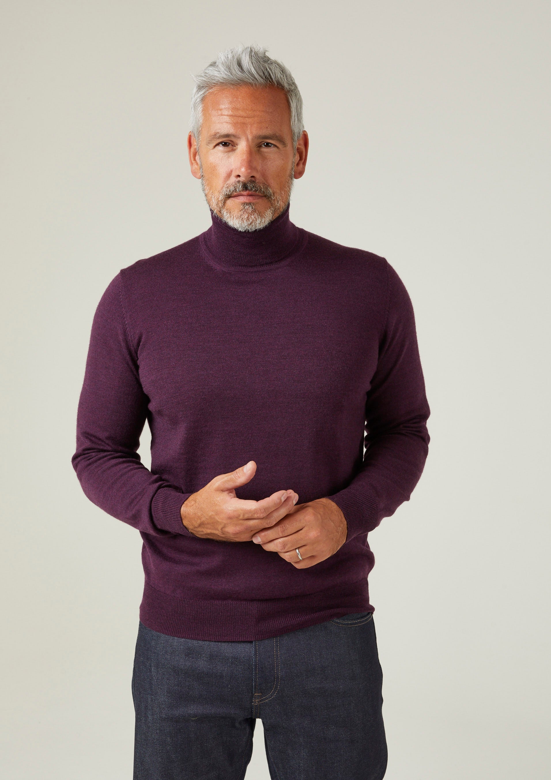 Linton Merino Wool Roll Neck Jumper in Black Grape