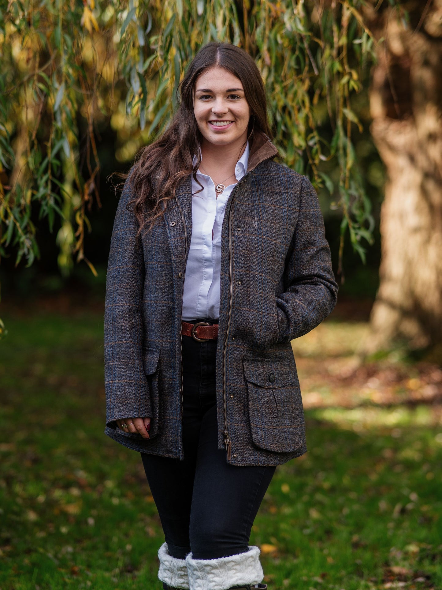 Surrey Ladies Tweed Coat In Taupe - Regular Fit
