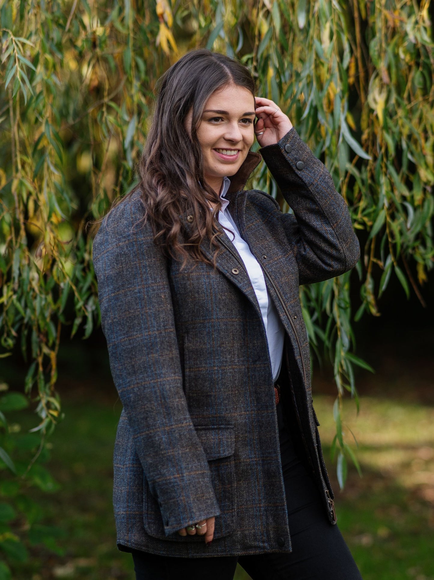 Surrey Ladies Tweed Coat In Taupe - Regular Fit