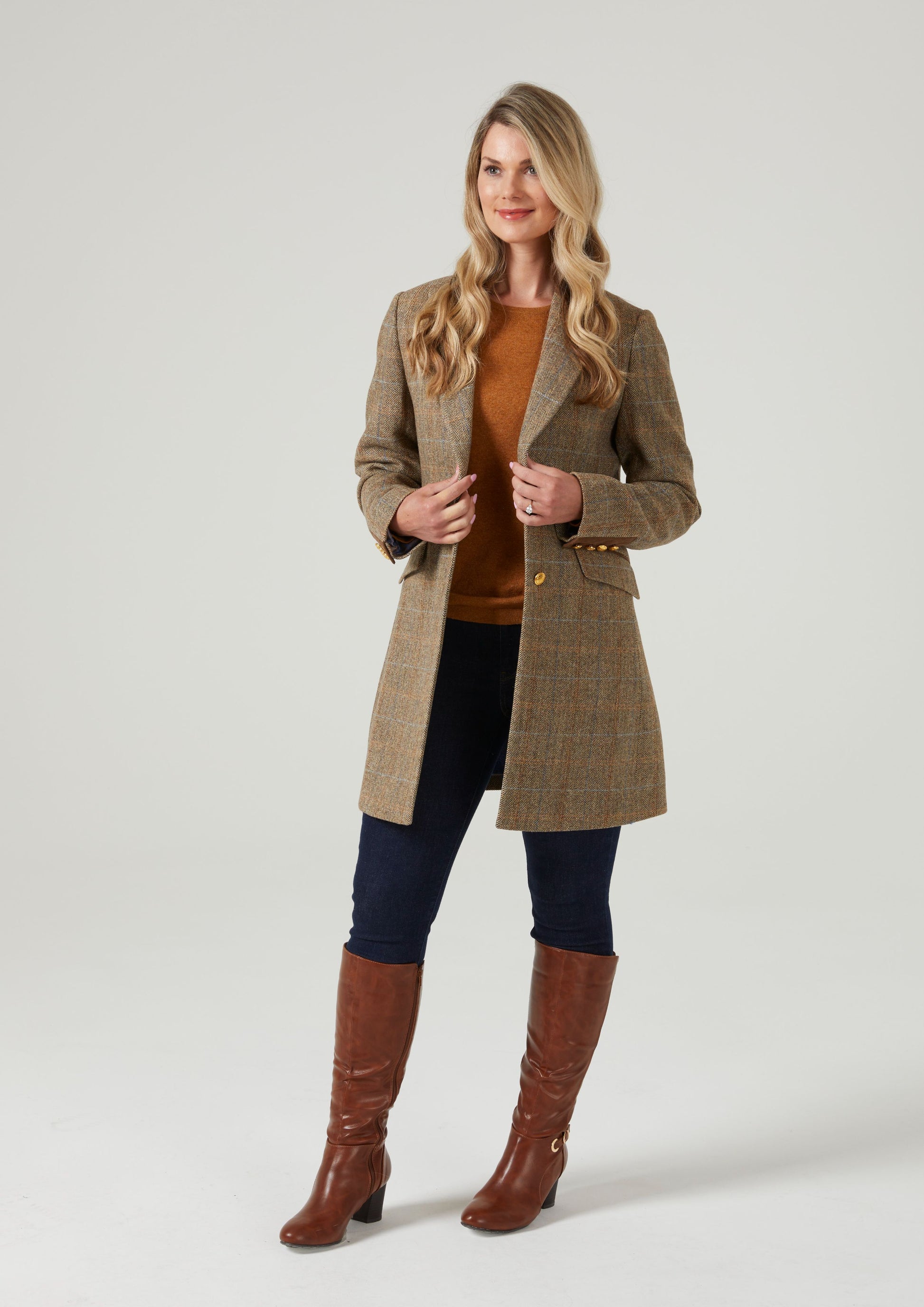 Surrey Ladies Mid-Thigh Tweed Coat In Hazelwood