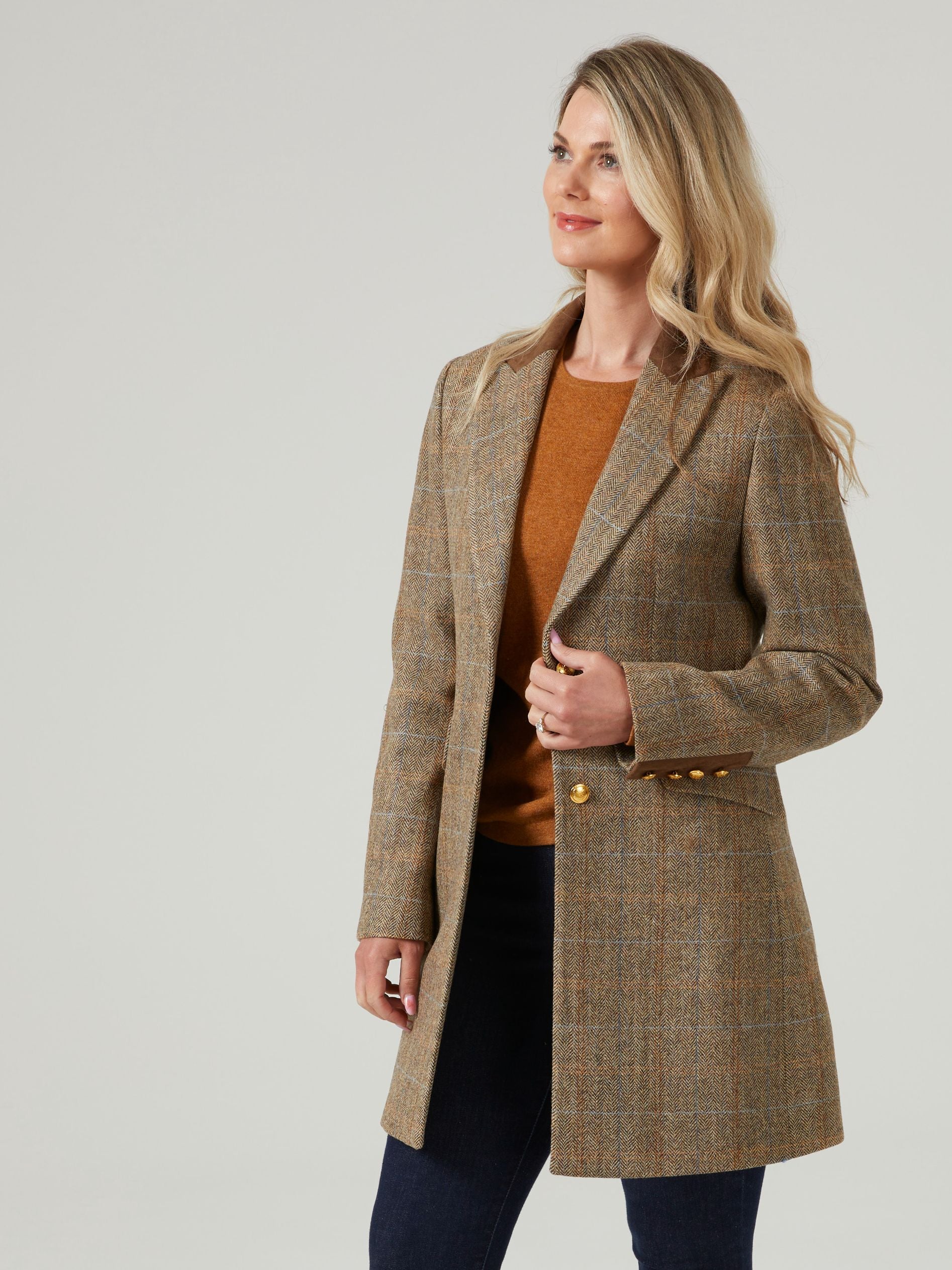 Surrey Ladies Mid-Thigh Tweed Coat In Hazelwood