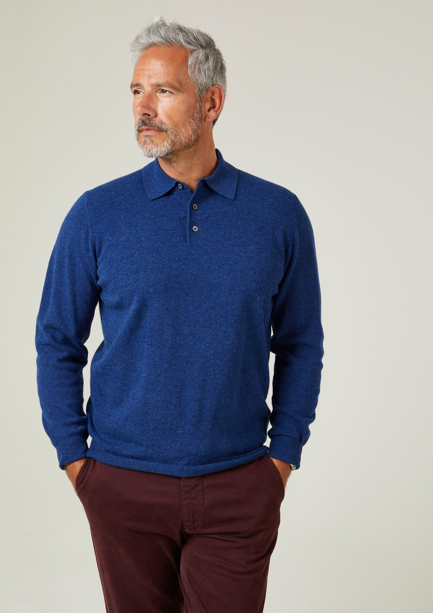 Tresswell Geelong Wool Long Sleeve Polo Shirt in Indigo - Regular Fit