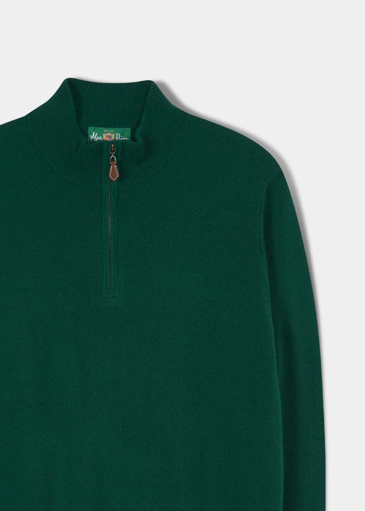 Hanbury Cashmere Zipped Mock Neck Jumper in Tartan Green - Regular Fit