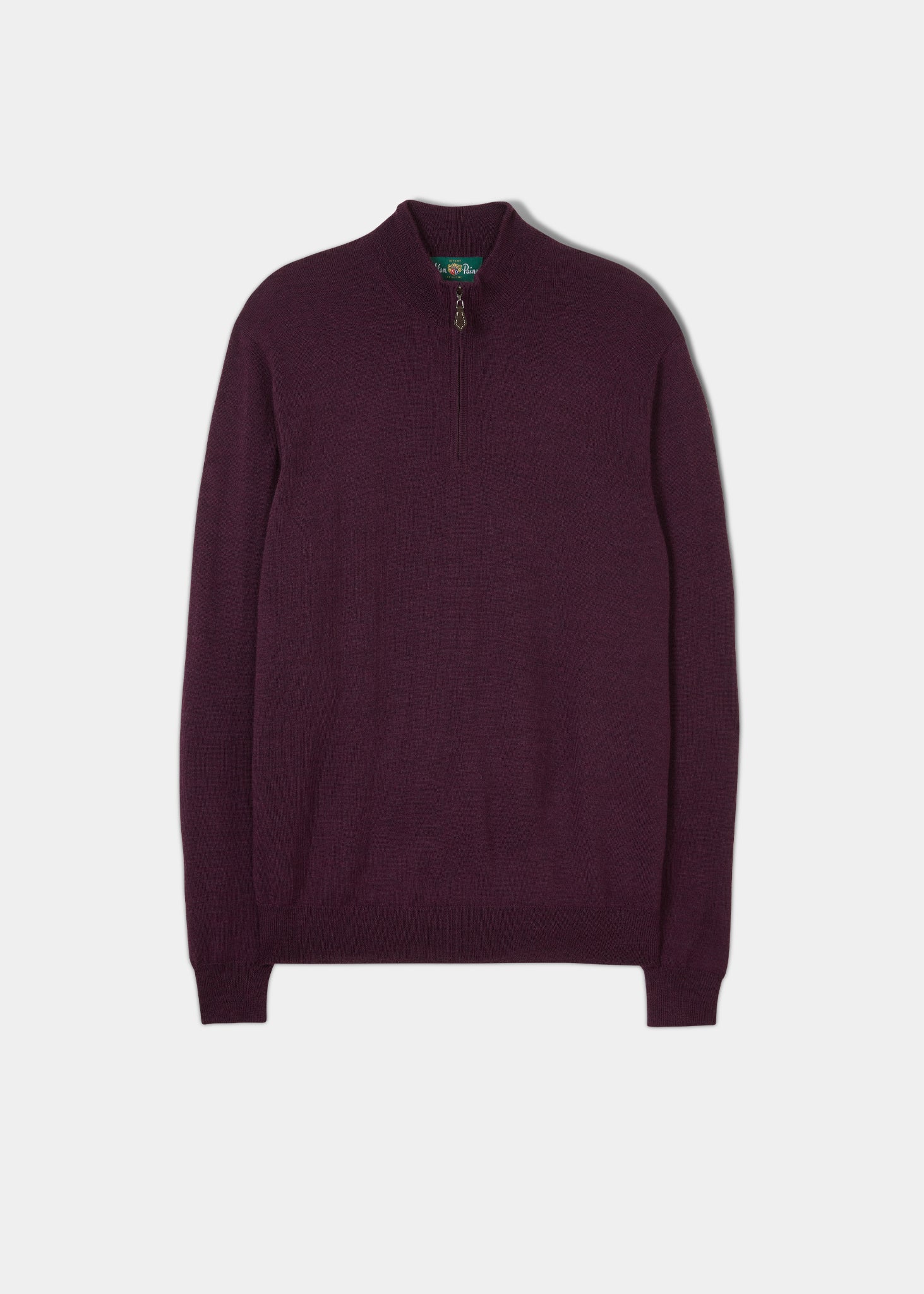 Men's Merino Wool 1/4 Zip Mock Neck Jumper in Black Grape