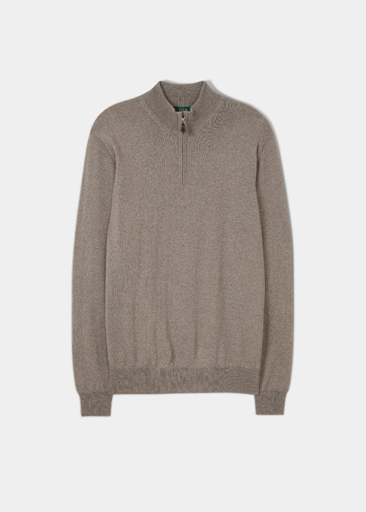 Men's Merino Wool 1/4 Zip Mock Neck Jumper in Mushroom