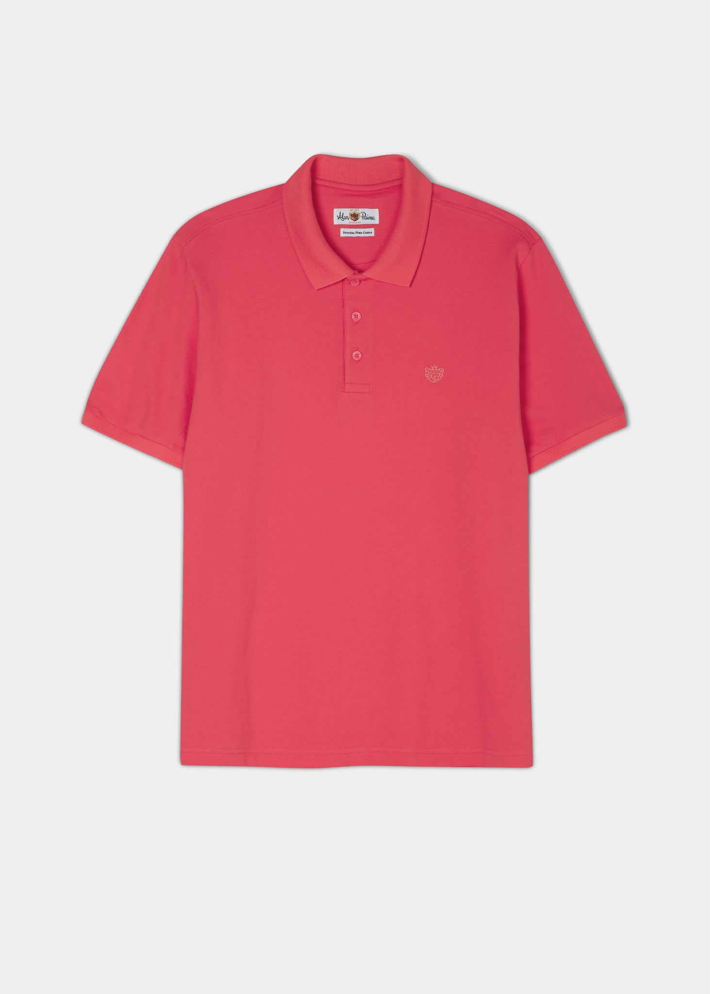 luxury pima cotton polo shirt with AP emblem in hibiscus pink.