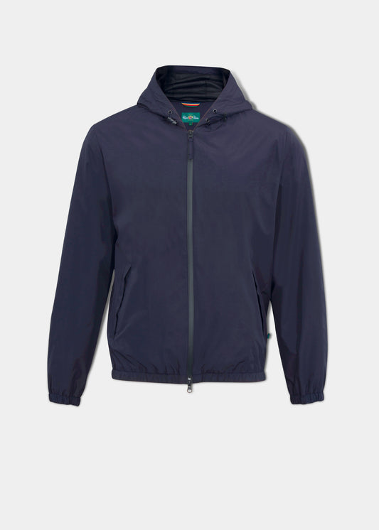 Lightweight sports jacket in navy with hood and full front zip.