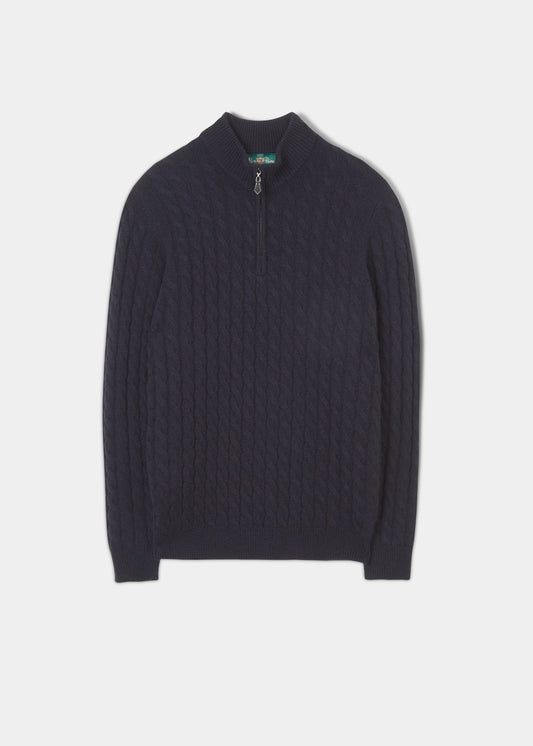 Men's Quarter Zip Cashmere Jumper In Dark Navy 